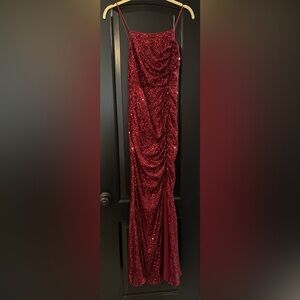 Fashion Nova Burgundy Sequin Prom Dress